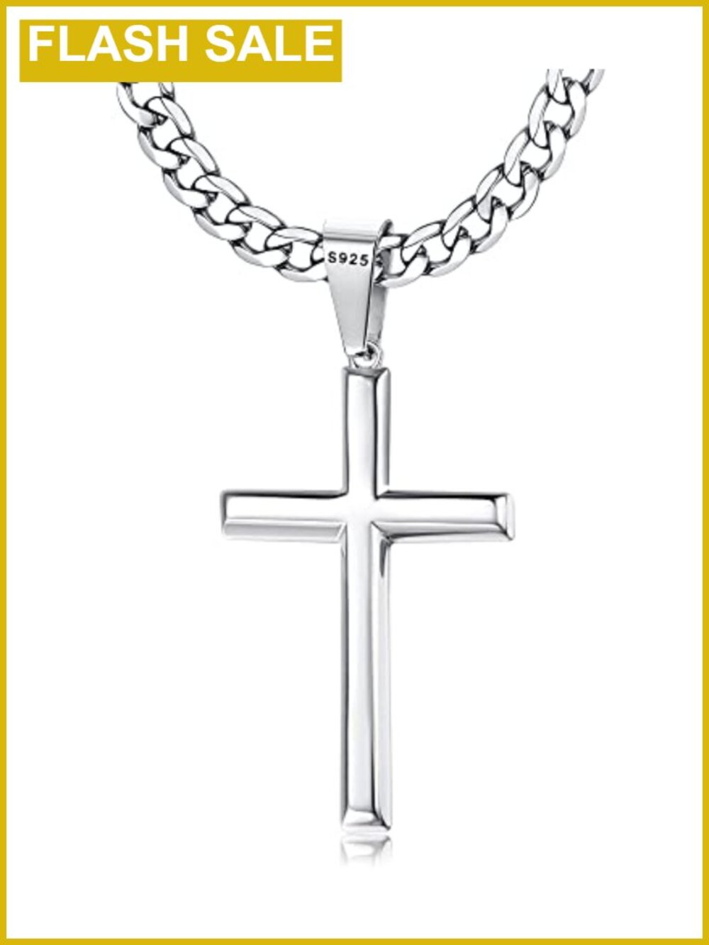 925 Sterling Silver Cross Necklace Cuban Chain 16-30in